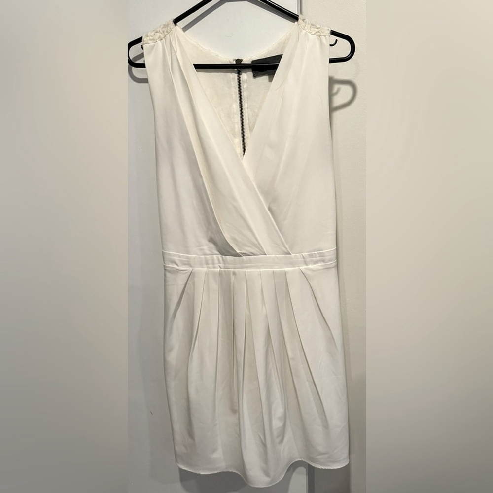 Anthropologie x Sunday in Brooklyn white mini dress wrap lace office wedding L